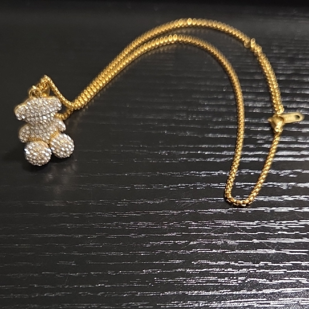 18K Gold Plated & Rhinestone Teddy Bear Pendant Necklace